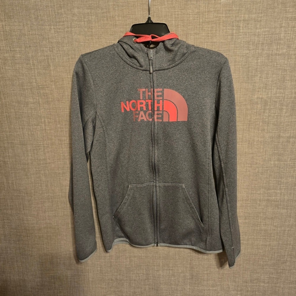 The North Face Womens Full Zip Hoodie Gray Pink Fleece Sweatshirt NWOT - Picture 2 of 9
